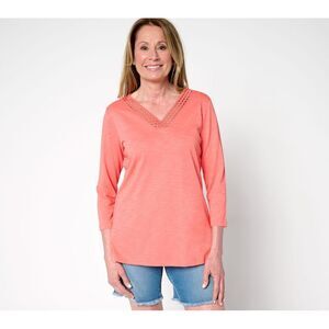 Liberare Women's Top Sz S Slub Knit Braided Beauty V Neck Pink A686375